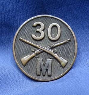 WWI 30th Infantry Co M Collar Disk - 3rd Division