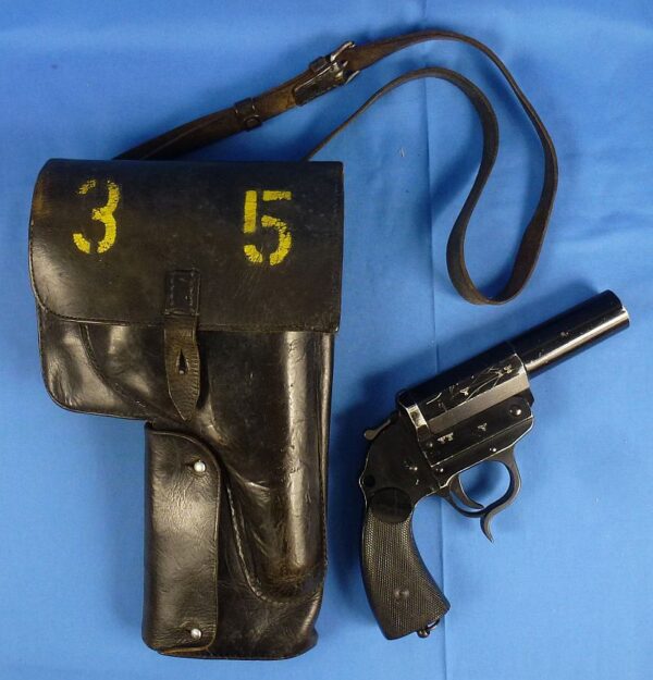 WWII German LP34 Signal Flare Pistol in 1959 Holster with Flares