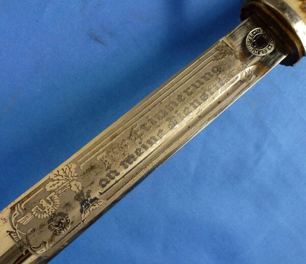 Engraved Stag Grip Short Dress Bayonet by E. u. F. Horster with Frog - Image 6