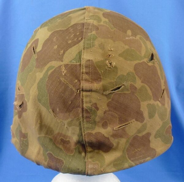 WWII Fixed Bale M1 Combat Helmet with Korean War U.S. Marine Corps Camouflage Cover - Image 4