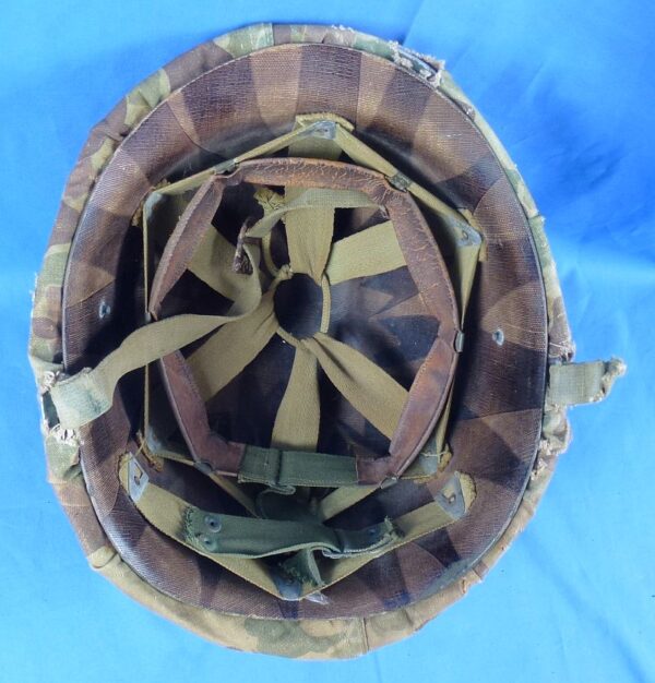 WWII Fixed Bale M1 Combat Helmet with Korean War U.S. Marine Corps Camouflage Cover - Image 7