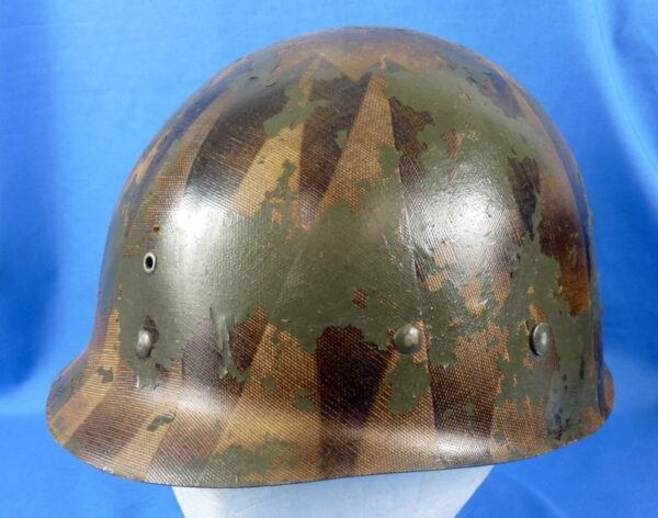 WWII Fixed Bale M1 Combat Helmet with Korean War U.S. Marine Corps Camouflage Cover - Image 11