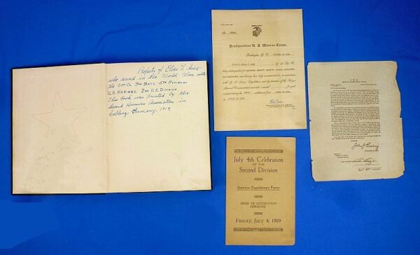 U.S. Marine's WWI Second Division "The Indian" Magazine Book with the Owner's Marine Corps Medal Award Document