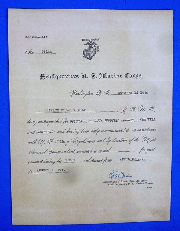 U.S. Marine's WWI Second Division "The Indian" Magazine Book with the Owner's Marine Corps Medal Award Document - Image 2