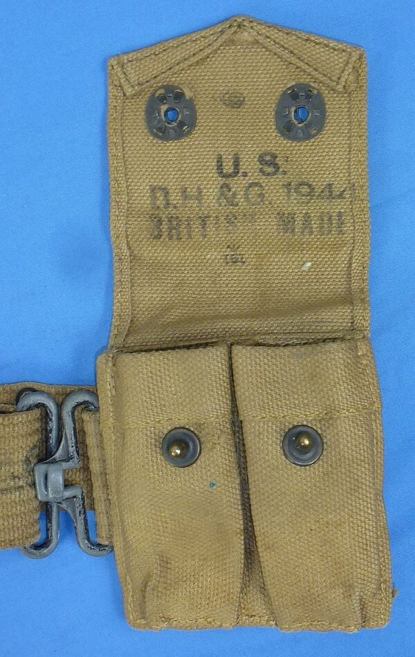 WWII Pistol Belt with 1942 Boyt Holster and 1944 British Made Magazine Pouch - Image 2