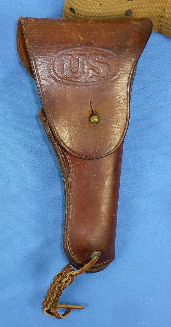 WWII Pistol Belt with 1942 Boyt Holster and 1944 British Made Magazine Pouch - Image 3