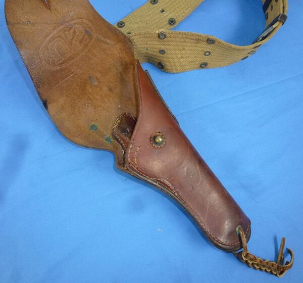 WWII Pistol Belt with 1942 Boyt Holster and 1944 British Made Magazine Pouch - Image 4