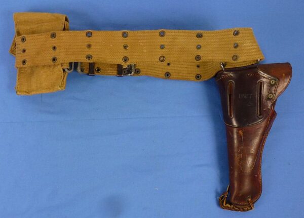 WWII Pistol Belt with 1942 Boyt Holster and 1944 British Made Magazine Pouch - Image 7