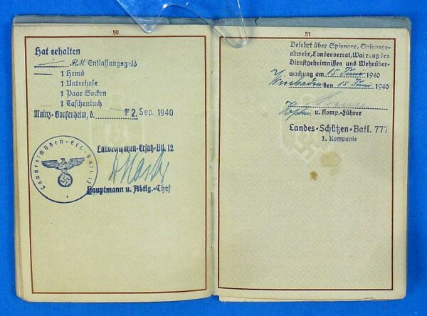 WWII German Army Wehrpass of a Landes Schutzen Battalion Soldier - Image 9