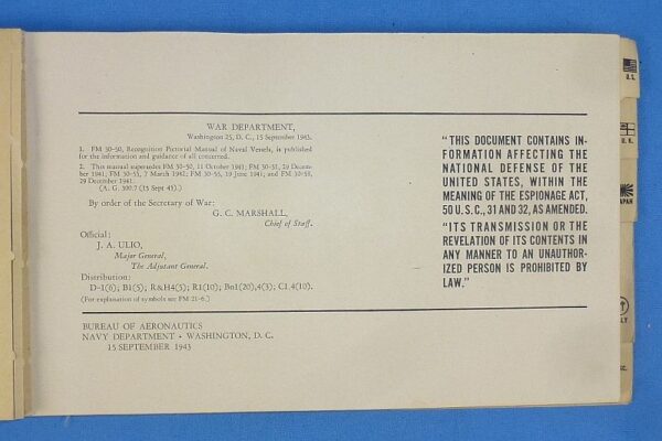 1943 Restricted Recognition Pictorial Manual of Naval Vessels - Image 2