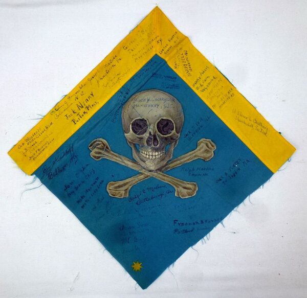 Signed WWII Skull and Crossbones Flag Fragment