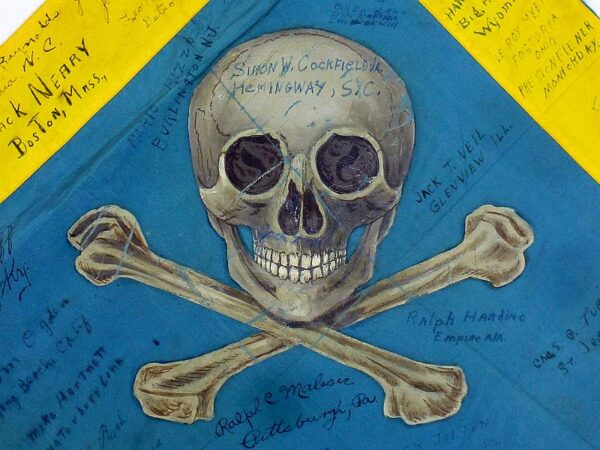 Signed WWII Skull and Crossbones Flag Fragment - Image 2