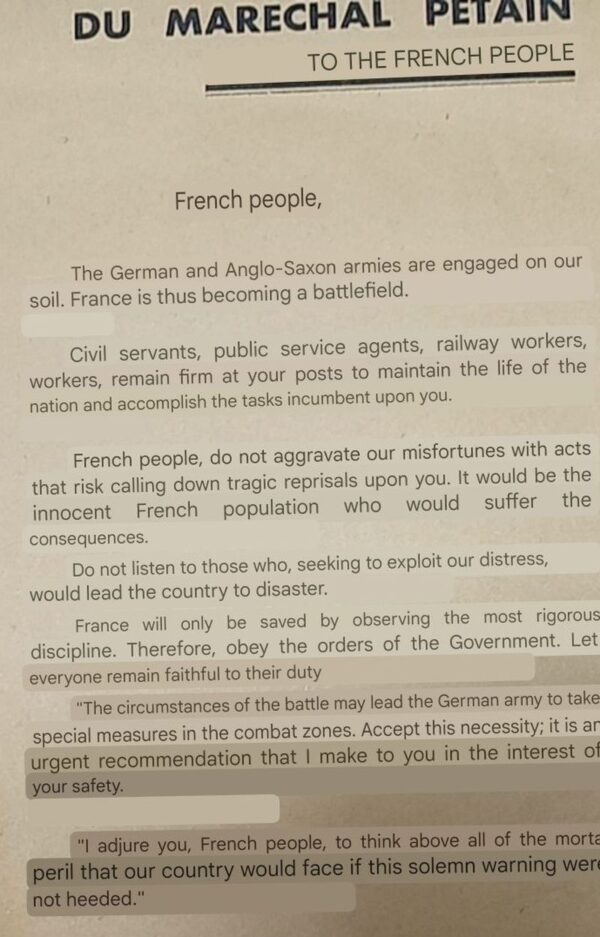 Appel du Maréchal Pétain au Peuple Francais Leaflet - Petain Asking French People to Stay Calm - Image 2