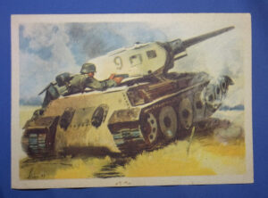 WWII German Soldier Planting Mine on Tank Postcard