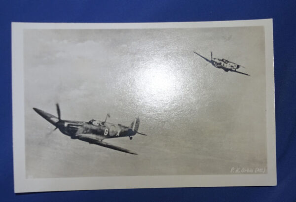 WWII German Luftwaffe ME 109 Trailing a Spitfire Postcard