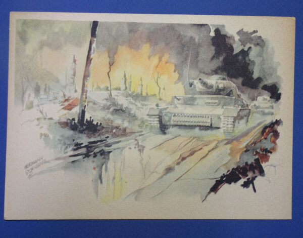 WWII German Tank Winter Scene Postcard