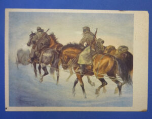 WWII German Mounted Troops Winter Scene Postcard