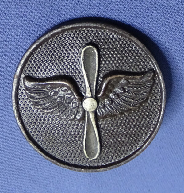 WWI Army Air Service Pin Back Collar Disk With Applied Prop