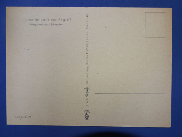 WWII German Tank Winter Scene Postcard - Image 2