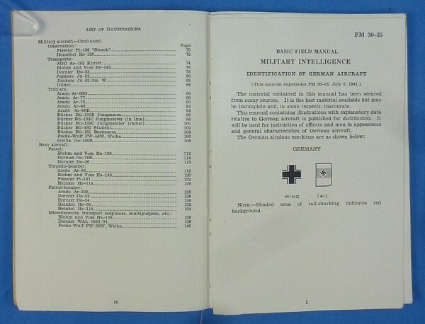 1942 FM 30-35: Military Identification Manual on Identification of German Aircraft - Image 3