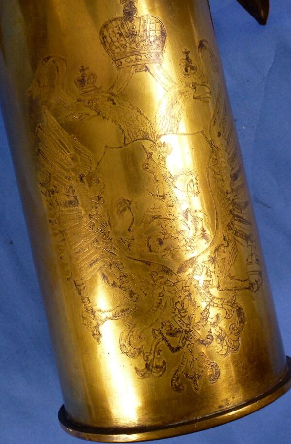WWI Russian Trench Art Shell Casing with Czar Nicholas II Monogram - Image 2
