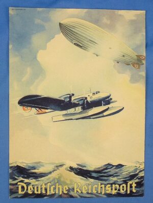 Third Reich Deutsche Reichspost Commemorative Telegram Folder with Zeppelin and Seaplane