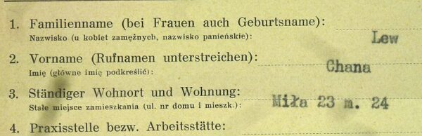 German Registration Form for a Jewish Dental Technician in Poland - Image 4