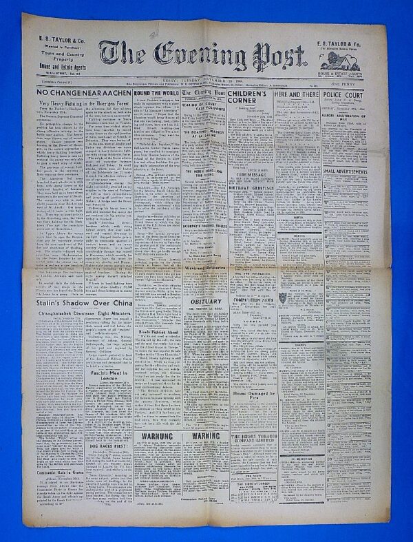 1944 Newspaper of the British Channel Island of Jersey Under German Occupation