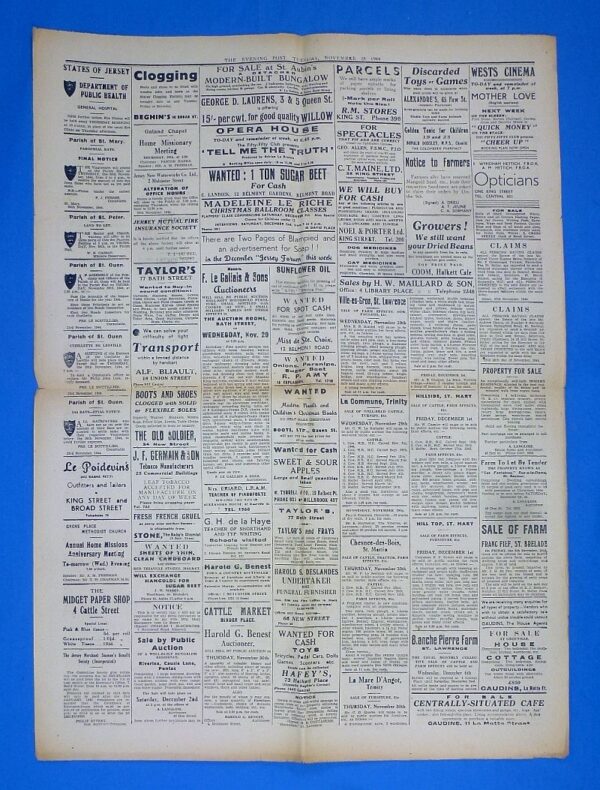 1944 Newspaper of the British Channel Island of Jersey Under German Occupation - Image 2