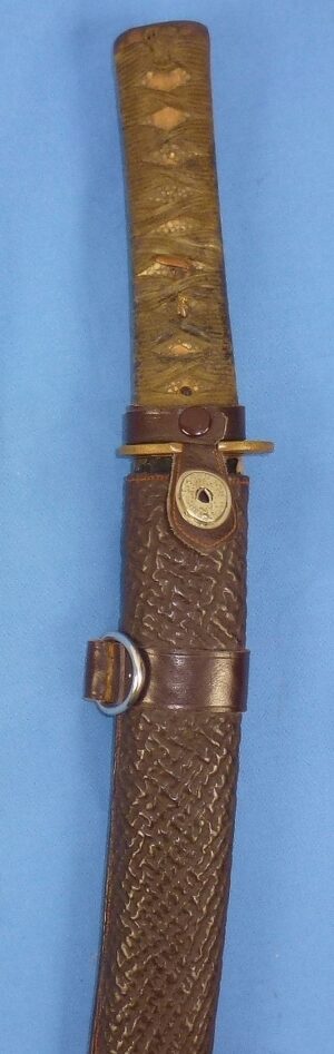 WWII Japanese Wakizashi In Leather Covered Scabbard For Use By Tank or Pilot Officer's