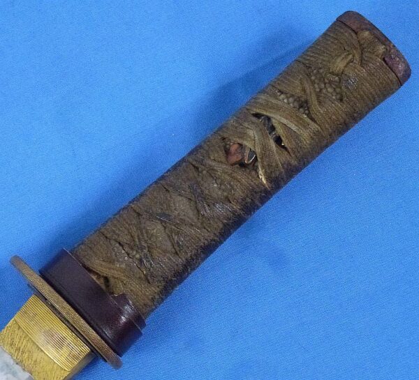 WWII Japanese Wakizashi In Leather Covered Scabbard For Use By Tank or Pilot Officer's - Image 8