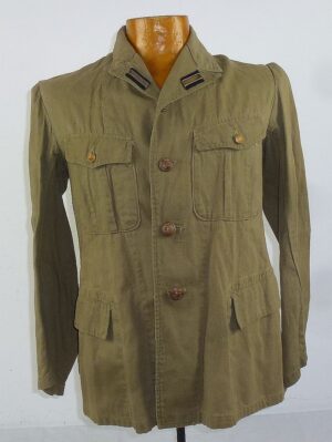 WWII Japanese Navy Warrant Officer Open Collar Green Cotton Tunic