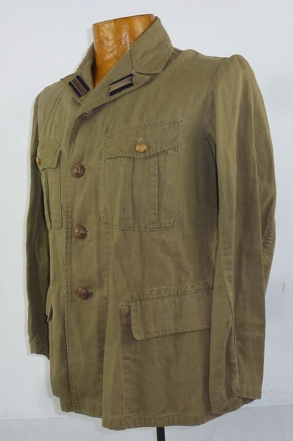 WWII Japanese Navy Warrant Officer Open Collar Green Cotton Tunic - Image 3