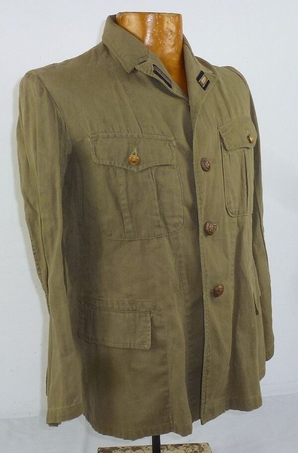 WWII Japanese Navy Warrant Officer Open Collar Green Cotton Tunic - Image 5