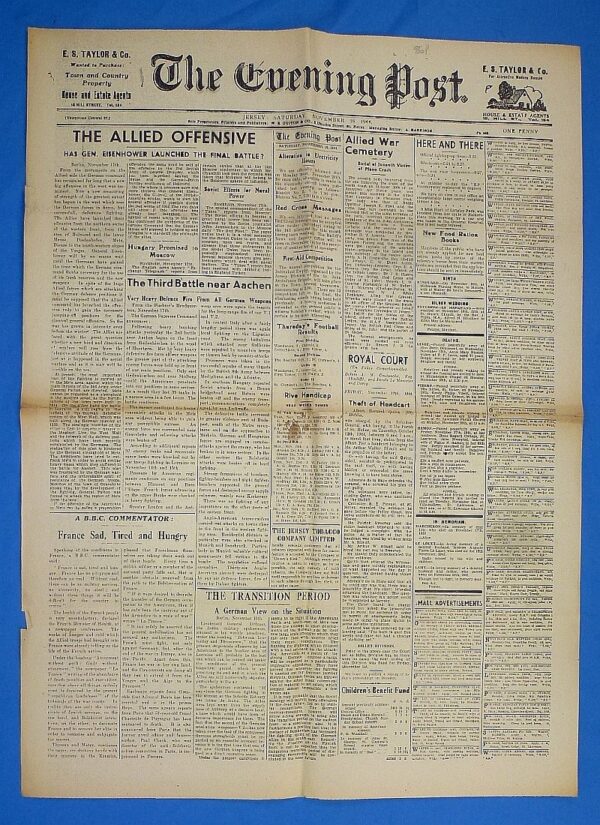 1944 Newspaper of the British Channel Island of Jersey Under German Occupation