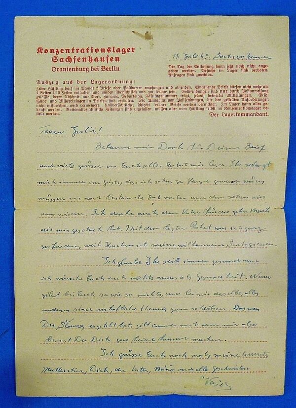 Three Letters from a Prisoner at the Sachsenhausen Concentration Camp - Image 4