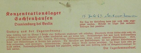Three Letters from a Prisoner at the Sachsenhausen Concentration Camp - Image 5