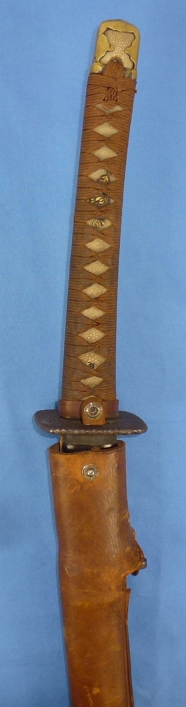 Signed Showa Era Katana in Leather Combat Scabbard Cover
