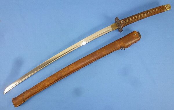 Signed Showa Era Katana in Leather Combat Scabbard Cover - Image 2