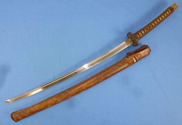 Signed Showa Era Katana in Leather Combat Scabbard Cover - Image 3