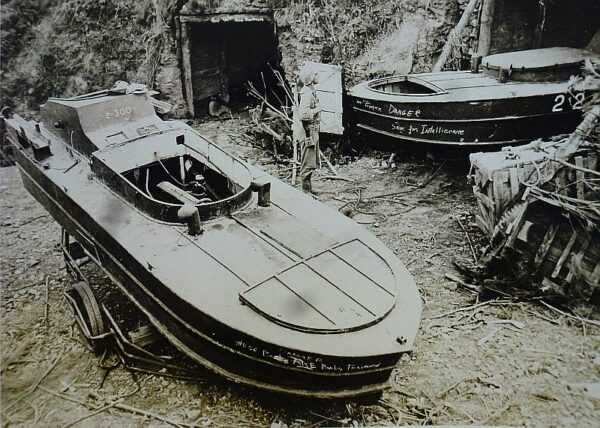 Large 1945 Press Photograph of Japanese Suicide Boats Captured by U.S. Marines on Okinawa - Image 2