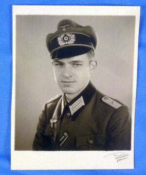 Large Portrait Photograph of a German Army Reconnaissance Battalion Officer with Crusher Cap