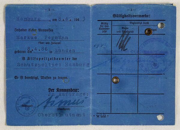 1943 Third Reich Police Dienstausweis - Image 2