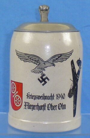 1940 Luftwaffe Air Field Ober-Ulm Commemorative Service Stein with ME-109