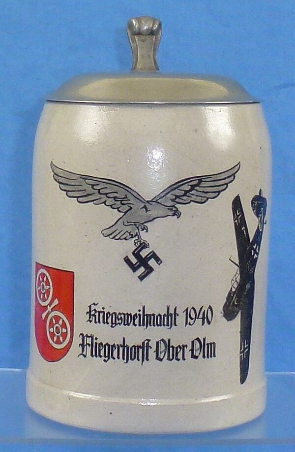 1940 Luftwaffe Air Field Ober-Ulm Commemorative Service Stein with ME-109