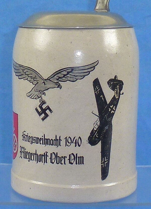 1940 Luftwaffe Air Field Ober-Ulm Commemorative Service Stein with ME-109 - Image 2
