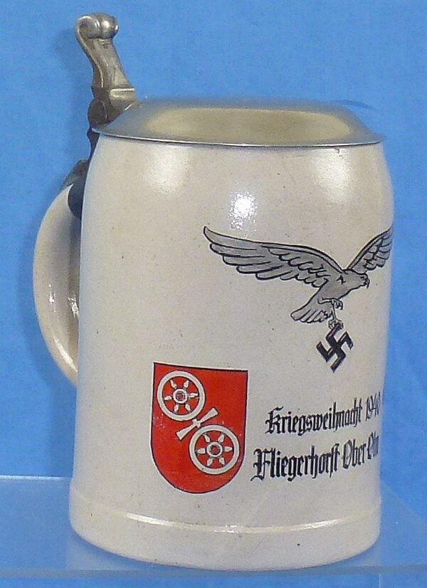1940 Luftwaffe Air Field Ober-Ulm Commemorative Service Stein with ME-109 - Image 3