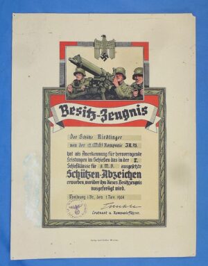 Large 1938 Army Infantry Regiment 75 Shooting Award Document