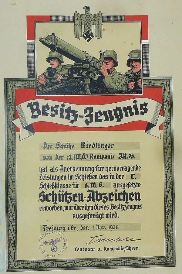 Large 1938 Army Infantry Regiment 75 Shooting Award Document - Image 2