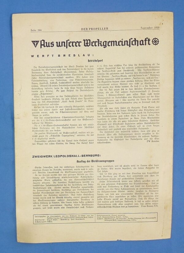 1939 Issue of "Der Propeller", the Magazine of the Junker Aircraft Company - Image 5
